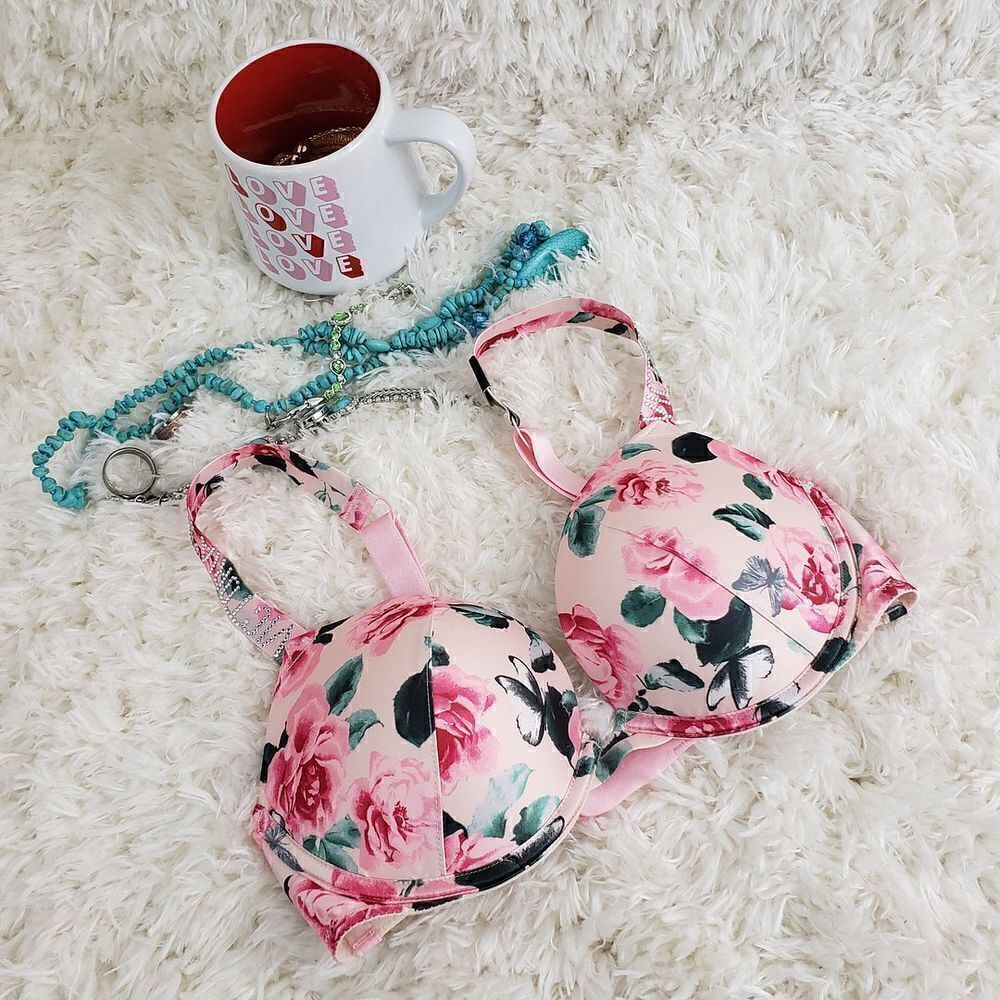 Victoria's Secret 32C Multicolor Rhinestones Straps Pushup Very Sexy Bra